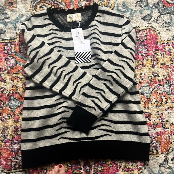 NEW Free People Sandrine Rose Sz med Zebra Sweater Cashmere Wool Blend Raw Hem - Picture 2 of 3